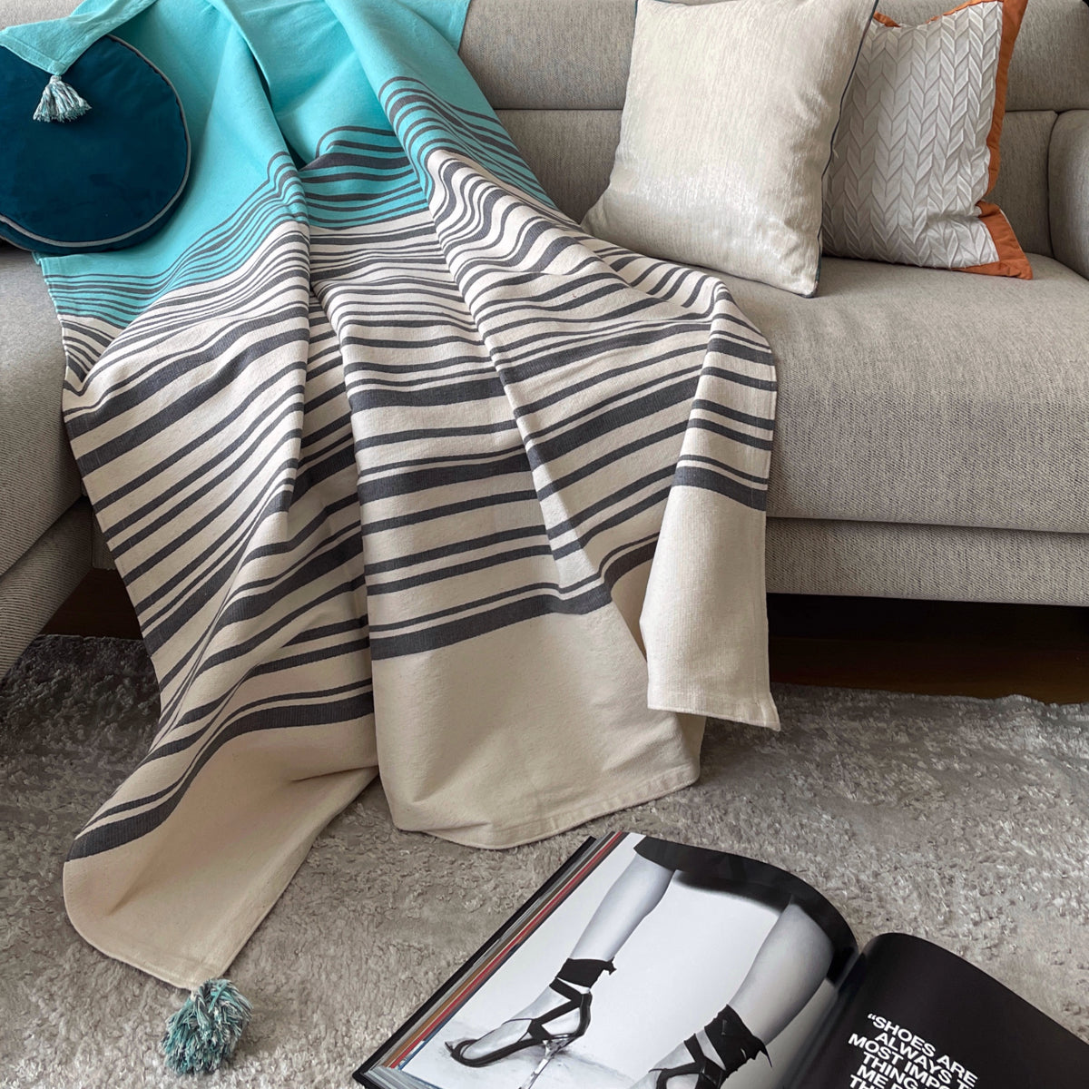 Teal throw blanket and pillow online set